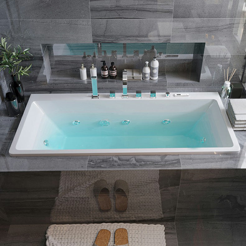 Drop in Rectangular Bath Acrylic White Jets Included Modern Bathtub 51"L x 30"W x 22"H Massage & Thermostat & Chromatherapy Tub with Silver 5-Piece Set Clearhalo 'Bathroom Remodel & Bathroom Fixtures' 'Bathtubs' 'Home Improvement' 'home_improvement' 'home_improvement_bathtubs' 'Showers & Bathtubs' 7088964