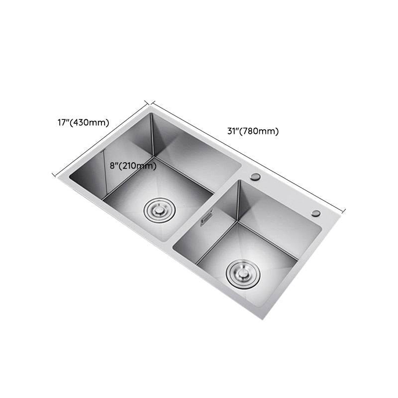 Scratch Resistant Kitchen Sink Double Bowl Stainless Steel Square Top-Mount Kitchen Sink Clearhalo 'Home Improvement' 'home_improvement' 'home_improvement_kitchen_sinks' 'Kitchen Remodel & Kitchen Fixtures' 'Kitchen Sinks & Faucet Components' 'Kitchen Sinks' 'kitchen_sinks' 7098337