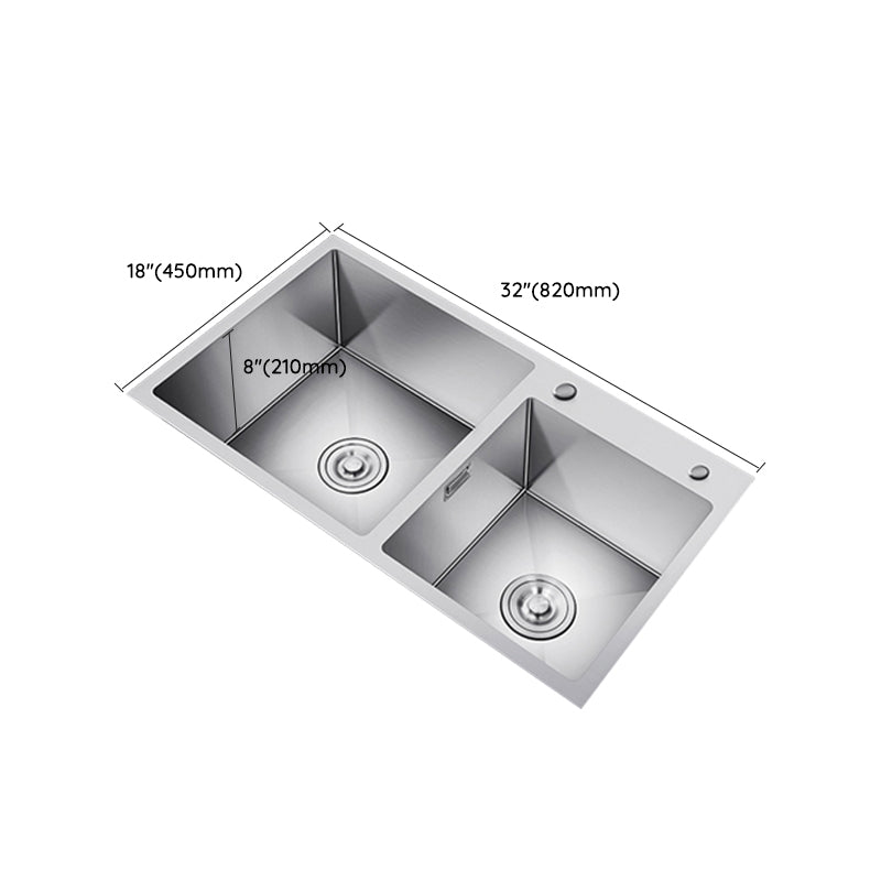 Scratch Resistant Kitchen Sink Double Bowl Stainless Steel Square Top-Mount Kitchen Sink Clearhalo 'Home Improvement' 'home_improvement' 'home_improvement_kitchen_sinks' 'Kitchen Remodel & Kitchen Fixtures' 'Kitchen Sinks & Faucet Components' 'Kitchen Sinks' 'kitchen_sinks' 7098339