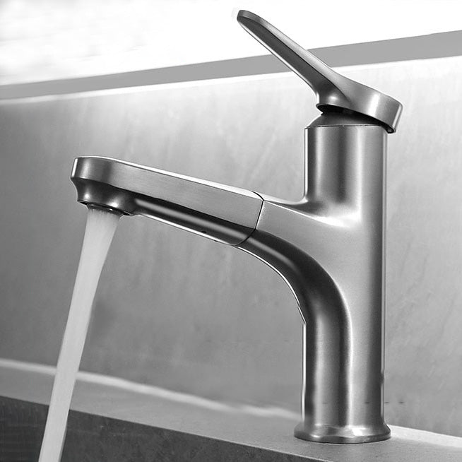 Contemporary Bathroom Faucet Brass Lever Handle Pull-out Sink Faucet Gun Grey Pulling Clearhalo 'Bathroom Remodel & Bathroom Fixtures' 'Bathroom Sink Faucets' 'Bathroom Sinks & Faucet Components' 'bathroom_sink_faucets' 'Home Improvement' 'home_improvement' 'home_improvement_bathroom_sink_faucets' 7098615