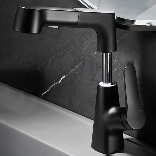 Contemporary Bathroom Faucet Brass Lever Handle Pull-out Sink Faucet Matte Black Lift Clearhalo 'Bathroom Remodel & Bathroom Fixtures' 'Bathroom Sink Faucets' 'Bathroom Sinks & Faucet Components' 'bathroom_sink_faucets' 'Home Improvement' 'home_improvement' 'home_improvement_bathroom_sink_faucets' 7098618