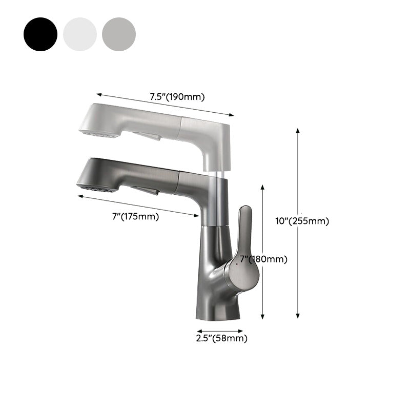 Contemporary Bathroom Faucet Brass Lever Handle Pull-out Sink Faucet Clearhalo 'Bathroom Remodel & Bathroom Fixtures' 'Bathroom Sink Faucets' 'Bathroom Sinks & Faucet Components' 'bathroom_sink_faucets' 'Home Improvement' 'home_improvement' 'home_improvement_bathroom_sink_faucets' 7098623