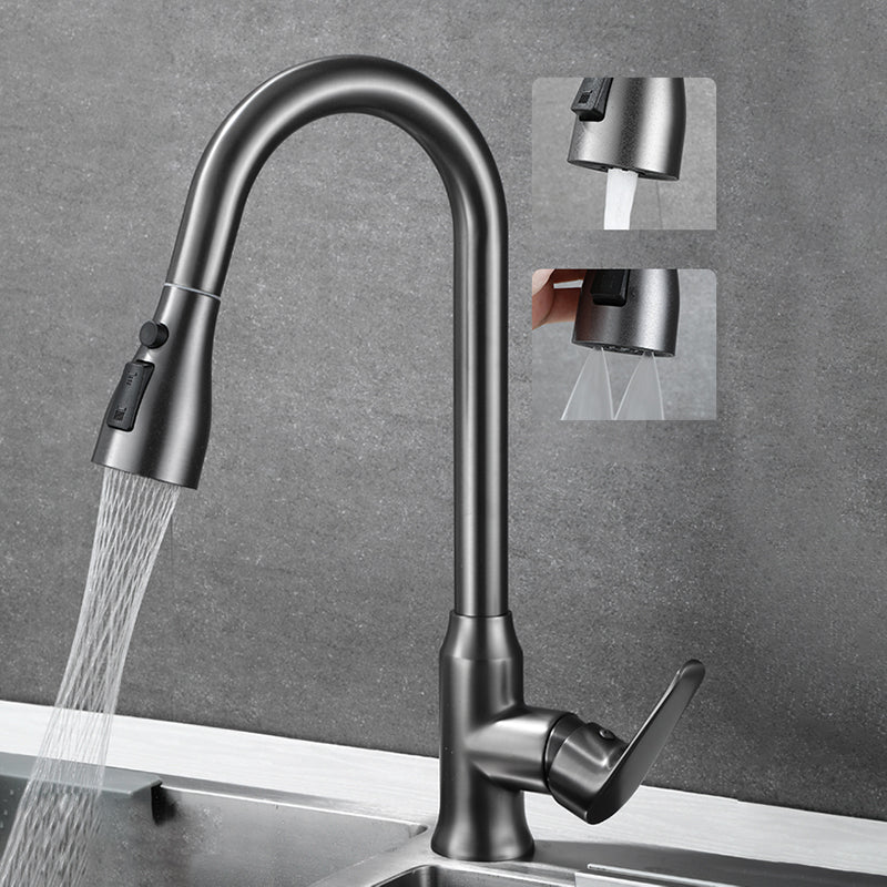 Modern Plain Kitchen Faucet Gooseneck Standard Kitchen Faucets Black/Gray without Storage Clearhalo 'Home Improvement' 'home_improvement' 'home_improvement_kitchen_faucets' 'Kitchen Faucets' 'Kitchen Remodel & Kitchen Fixtures' 'Kitchen Sinks & Faucet Components' 'kitchen_faucets' 7098753