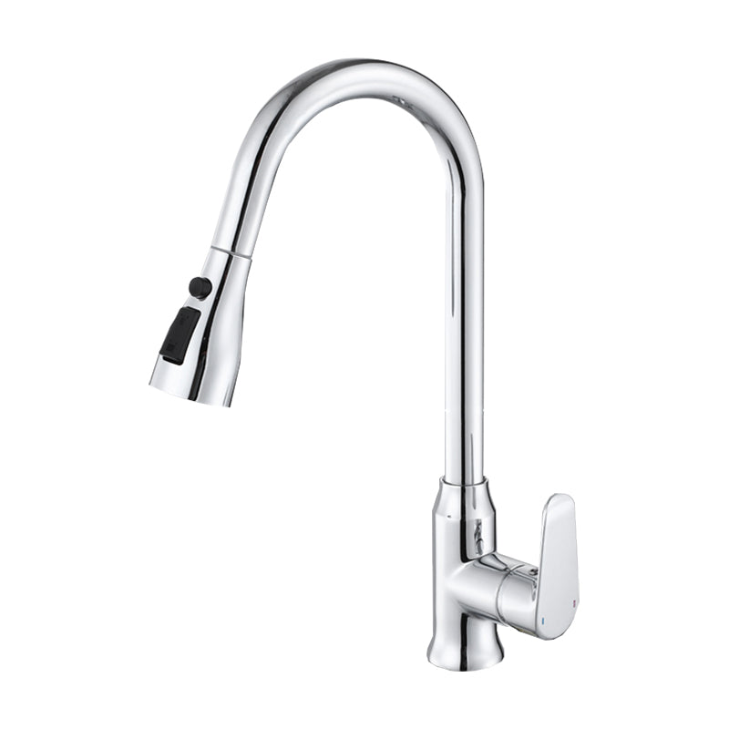 Modern Plain Kitchen Faucet Gooseneck Standard Kitchen Faucets Silver without Storage Clearhalo 'Home Improvement' 'home_improvement' 'home_improvement_kitchen_faucets' 'Kitchen Faucets' 'Kitchen Remodel & Kitchen Fixtures' 'Kitchen Sinks & Faucet Components' 'kitchen_faucets' 7098754