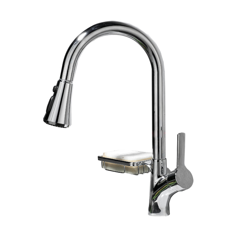 Modern Plain Kitchen Faucet Gooseneck Standard Kitchen Faucets Silver Storage Clearhalo 'Home Improvement' 'home_improvement' 'home_improvement_kitchen_faucets' 'Kitchen Faucets' 'Kitchen Remodel & Kitchen Fixtures' 'Kitchen Sinks & Faucet Components' 'kitchen_faucets' 7098758