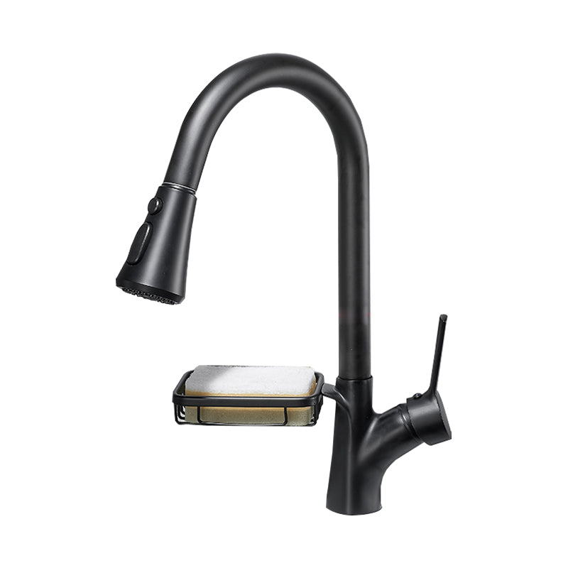 Modern Plain Kitchen Faucet Gooseneck Standard Kitchen Faucets Black Storage Clearhalo 'Home Improvement' 'home_improvement' 'home_improvement_kitchen_faucets' 'Kitchen Faucets' 'Kitchen Remodel & Kitchen Fixtures' 'Kitchen Sinks & Faucet Components' 'kitchen_faucets' 7098760