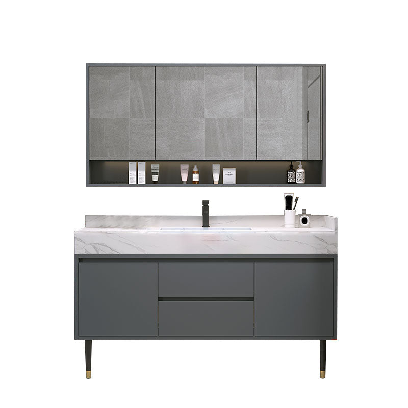 Mirror Bathroom Vanity Drawers Rectangle Freestanding 2 Doors Bathroom Vanity Set Vanity & Faucet & Mirror Cabinet Clearhalo 'Bathroom Remodel & Bathroom Fixtures' 'Bathroom Vanities' 'bathroom_vanities' 'Home Improvement' 'home_improvement' 'home_improvement_bathroom_vanities' 7099175