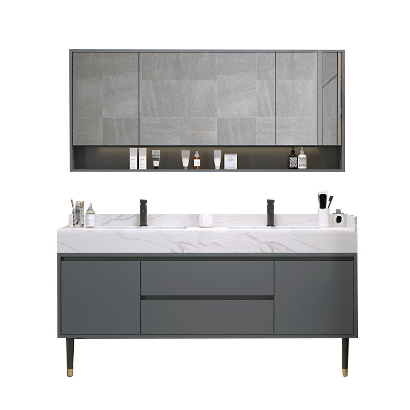 Mirror Bathroom Vanity Drawers Rectangle Freestanding 2 Doors Bathroom Vanity Set Vanity & Faucet & Mirror Cabinet Clearhalo 'Bathroom Remodel & Bathroom Fixtures' 'Bathroom Vanities' 'bathroom_vanities' 'Home Improvement' 'home_improvement' 'home_improvement_bathroom_vanities' 7099178