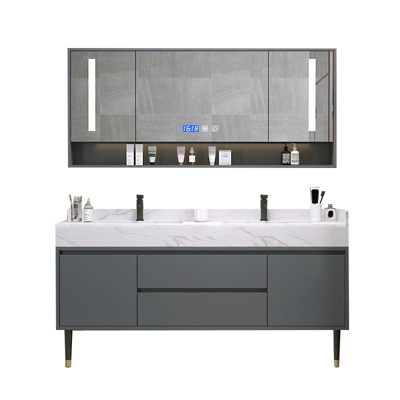 Mirror Bathroom Vanity Drawers Rectangle Freestanding 2 Doors Bathroom Vanity Set Vanity & Faucet & Smart Medicine Cabinet Clearhalo 'Bathroom Remodel & Bathroom Fixtures' 'Bathroom Vanities' 'bathroom_vanities' 'Home Improvement' 'home_improvement' 'home_improvement_bathroom_vanities' 7099180