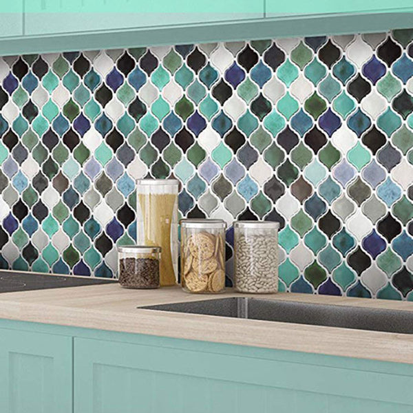 Square Peel & Stick Mosaic Tile Plastic Arabesque Peel and Stick Wall Tile Green 20-Piece Set Clearhalo 'Flooring 'Home Improvement' 'home_improvement' 'home_improvement_peel_stick_blacksplash' 'Peel & Stick Backsplash Tile' 'peel_stick_blacksplash' 'Walls & Ceilings' Walls and Ceiling' 7100034