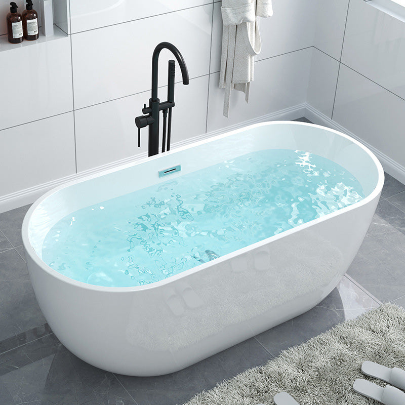 Acrylic Oval Freestanding Bath Soaking 23.23-inch Tall Bathtub in White Black Tub with Freestanding Tub Fillers Clearhalo 'Bathroom Remodel & Bathroom Fixtures' 'Bathtubs' 'Home Improvement' 'home_improvement' 'home_improvement_bathtubs' 'Showers & Bathtubs' 7100841