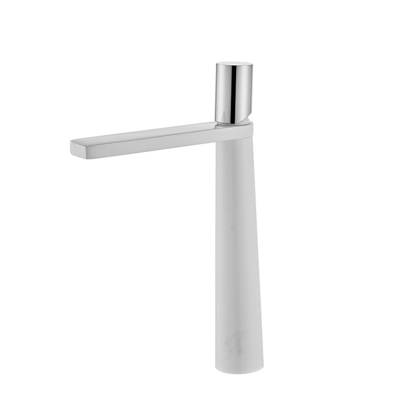 Modern Bathroom Faucet Rotary Handle Brass Single Hole Washroom Faucet Bianco-Argento 12.8" Clearhalo 'Bathroom Remodel & Bathroom Fixtures' 'Bathroom Sink Faucets' 'Bathroom Sinks & Faucet Components' 'bathroom_sink_faucets' 'Casa' 'Home Improvement' 'home_improvement' 'home_improvement_bathroom_sink_faucets' 7101155