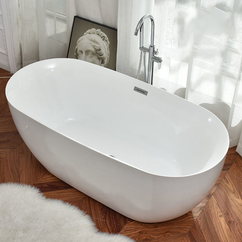 Freestanding Acrylic Bathtub White Modern Center Back to Wall Bath Silver 55"L x 27.5"W x 23.5"H Tub with Freestanding Tub Fillers Clearhalo 'Bathroom Remodel & Bathroom Fixtures' 'Bathtubs' 'Home Improvement' 'home_improvement' 'home_improvement_bathtubs' 'Showers & Bathtubs' 7106953