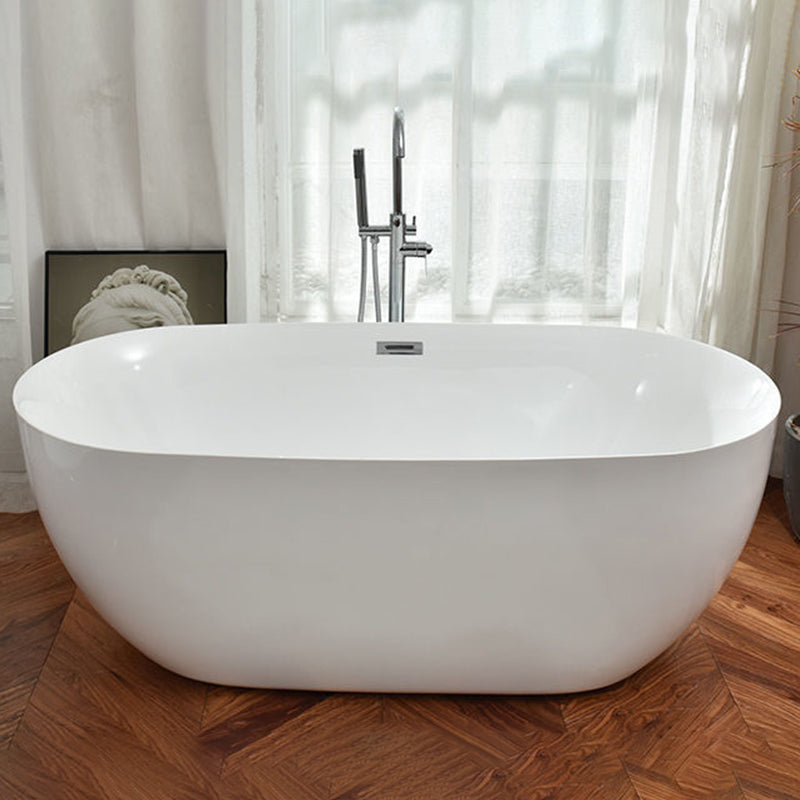 Freestanding Acrylic Bathtub White Modern Center Back to Wall Bath Silver 59"L x 23.5"W x 23.5"H Tub with Freestanding Tub Fillers Clearhalo 'Bathroom Remodel & Bathroom Fixtures' 'Bathtubs' 'Home Improvement' 'home_improvement' 'home_improvement_bathtubs' 'Showers & Bathtubs' 7106954