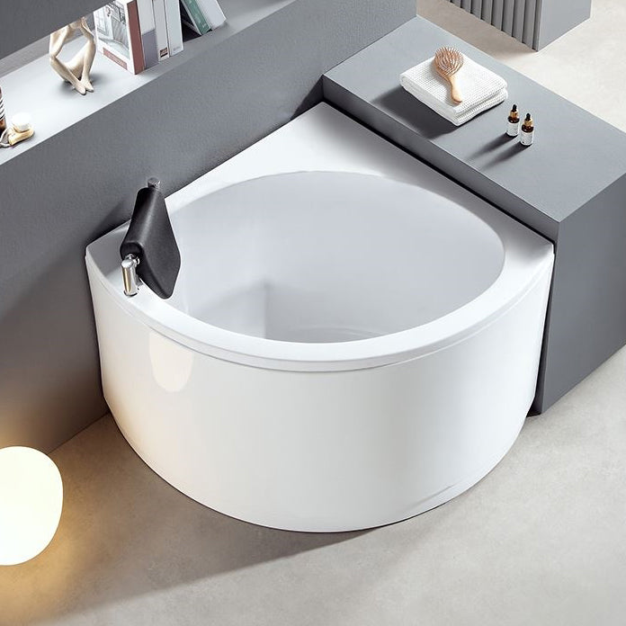 Freestanding Modern Bath Back to Wall White Soaking Acrylic Bathtub Left Tub with Pillow Clearhalo 'Bathroom Remodel & Bathroom Fixtures' 'Bathtubs' 'Home Improvement' 'home_improvement' 'home_improvement_bathtubs' 'Showers & Bathtubs' 7106995