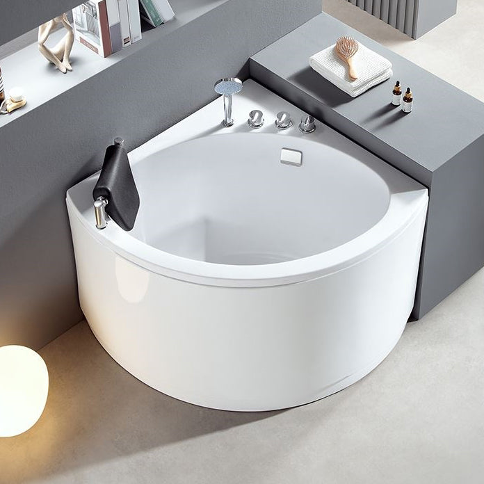 Freestanding Modern Bath Back to Wall White Soaking Acrylic Bathtub Left Tub with Silver 5-Piece Set Clearhalo 'Bathroom Remodel & Bathroom Fixtures' 'Bathtubs' 'Home Improvement' 'home_improvement' 'home_improvement_bathtubs' 'Showers & Bathtubs' 7106997