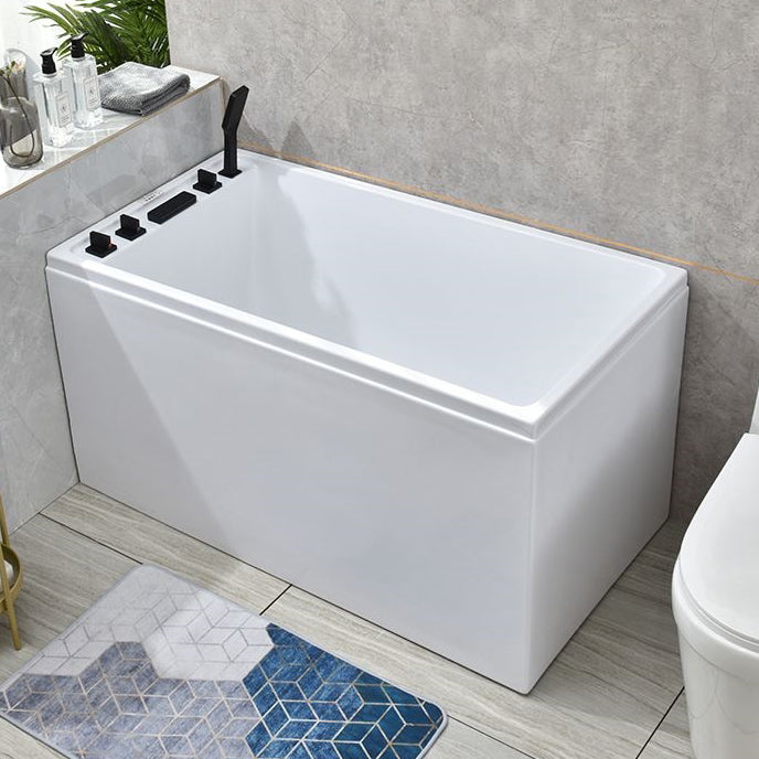 Freestanding Modern Bath Back to Wall White Soaking Acrylic Bathtub Left Tub with Black 5-Piece Set Clearhalo 'Bathroom Remodel & Bathroom Fixtures' 'Bathtubs' 'Home Improvement' 'home_improvement' 'home_improvement_bathtubs' 'Showers & Bathtubs' 7107000