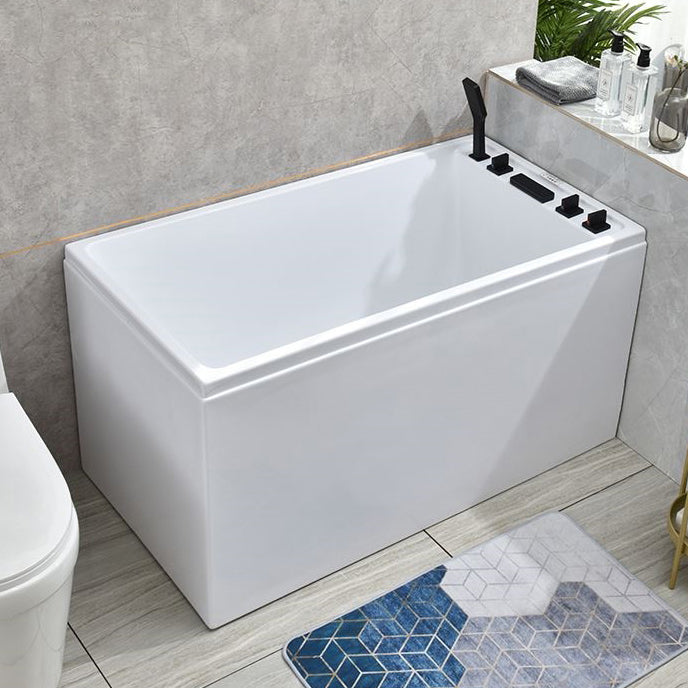 Freestanding Modern Bath Back to Wall White Soaking Acrylic Bathtub Right Tub with Black 5-Piece Set Clearhalo 'Bathroom Remodel & Bathroom Fixtures' 'Bathtubs' 'Home Improvement' 'home_improvement' 'home_improvement_bathtubs' 'Showers & Bathtubs' 7107004