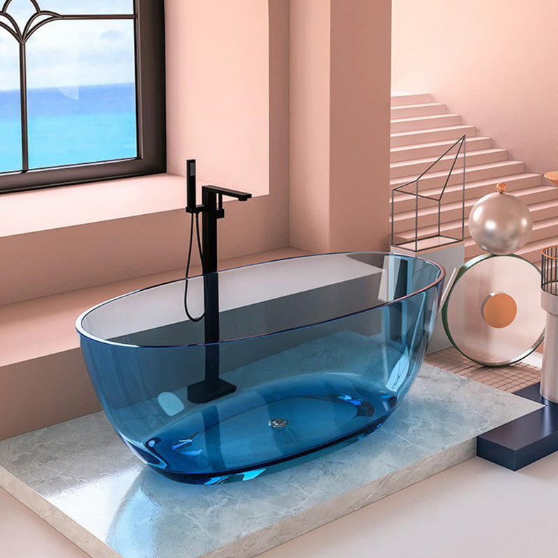 Soaking Stand Alone Bathtub Antique Finish Oval Modern Bath Tub (Faucet not included) Blue 59"L x 31"W x 22"H Clearhalo 'Bathroom Remodel & Bathroom Fixtures' 'Bathtubs' 'Home Improvement' 'home_improvement' 'home_improvement_bathtubs' 'Showers & Bathtubs' 7107122