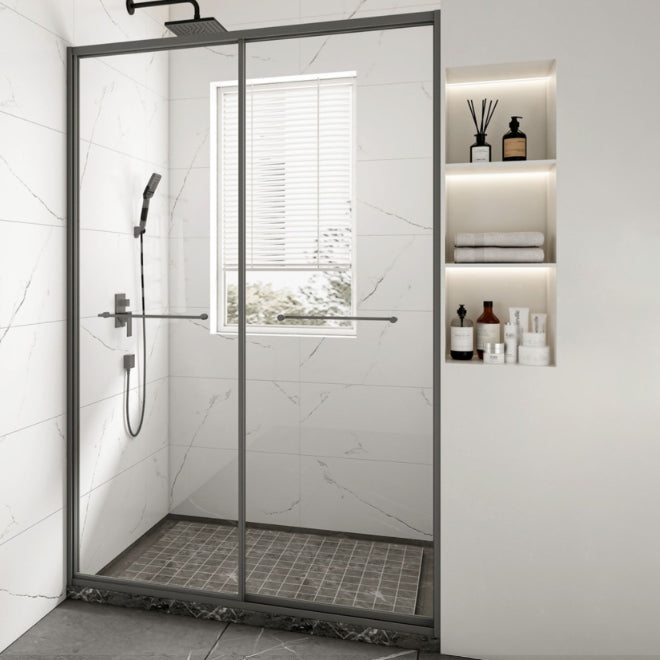 Framed Double Sliding Shower Bath Door Transparent Scratch Resistant Shower Bath Door Clearhalo 'Bathroom Remodel & Bathroom Fixtures' 'Home Improvement' 'home_improvement' 'home_improvement_shower_tub_doors' 'Shower and Tub Doors' 'shower_tub_doors' 'Showers & Bathtubs' 7109281