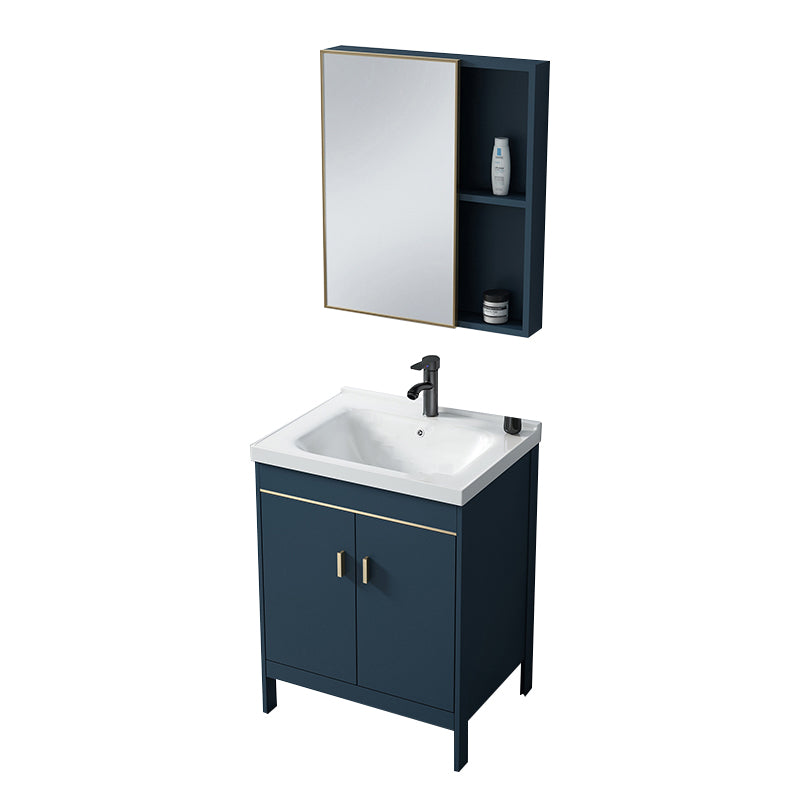 Bathroom Sink Vanity Rectangular Doors Drawers Faucet Vanity Sink with Mirror Vanity & Faucet & Mirror Cabinet 24"L x 15.7"W x 31.9"H Ceramic Clearhalo 'Bathroom Remodel & Bathroom Fixtures' 'Bathroom Vanities' 'bathroom_vanities' 'Home Improvement' 'home_improvement' 'home_improvement_bathroom_vanities' 7110025