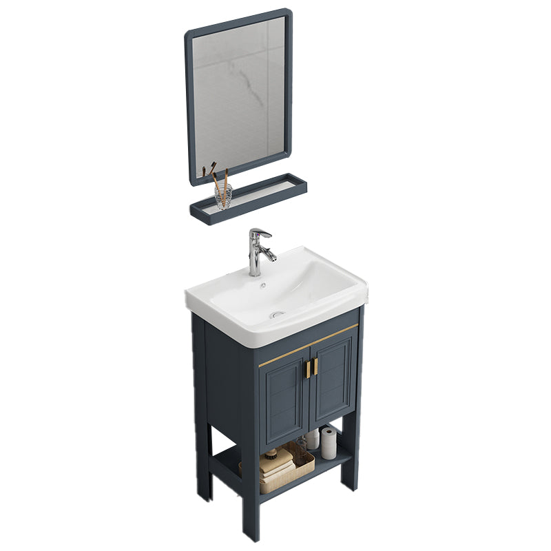 Metal Frame Vanity Shelving Included Single Sink Freestanding Bathroom Vanity Vanity & Faucet & Mirrors 20"L x 14"W x 32"H 1 Clearhalo 'Bathroom Remodel & Bathroom Fixtures' 'Bathroom Vanities' 'bathroom_vanities' 'Home Improvement' 'home_improvement' 'home_improvement_bathroom_vanities' 7110055