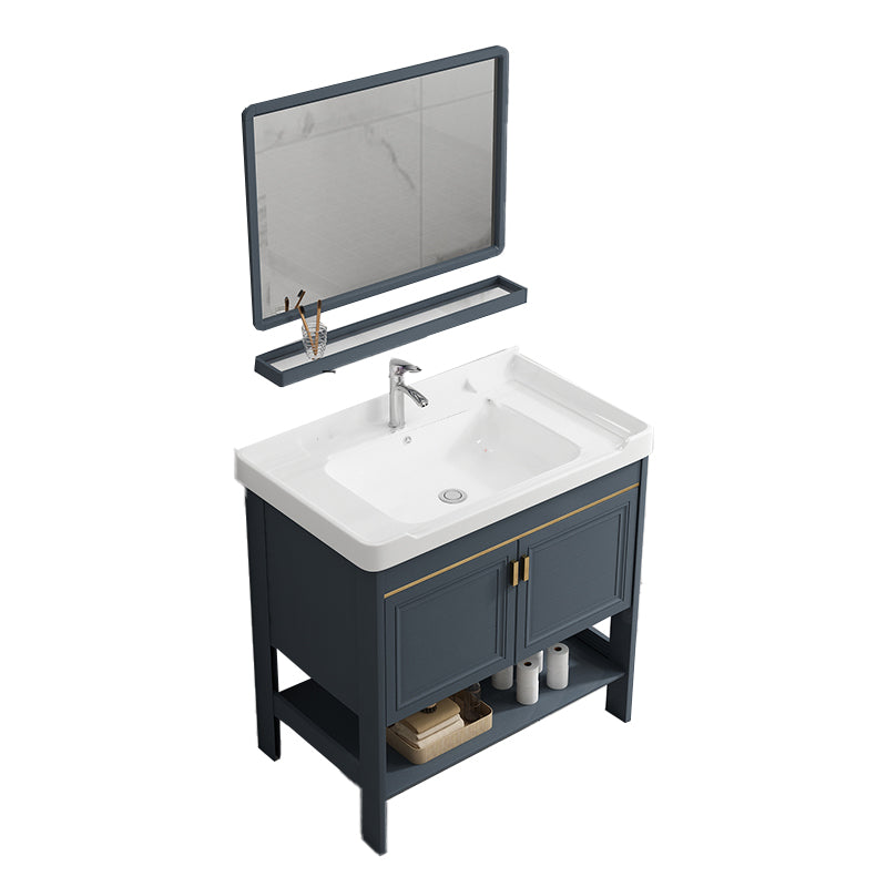 Metal Frame Vanity Shelving Included Single Sink Freestanding Bathroom Vanity Vanity & Faucet & Mirrors 1 Clearhalo 'Bathroom Remodel & Bathroom Fixtures' 'Bathroom Vanities' 'bathroom_vanities' 'Home Improvement' 'home_improvement' 'home_improvement_bathroom_vanities' 7110059