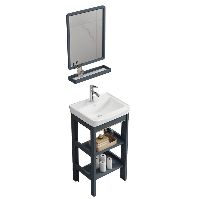 Metal Frame Vanity Shelving Included Single Sink Freestanding Bathroom Vanity Vanity & Faucet & Mirrors 17"L x 14"W x 32"H 2 Clearhalo 'Bathroom Remodel & Bathroom Fixtures' 'Bathroom Vanities' 'bathroom_vanities' 'Home Improvement' 'home_improvement' 'home_improvement_bathroom_vanities' 7110060