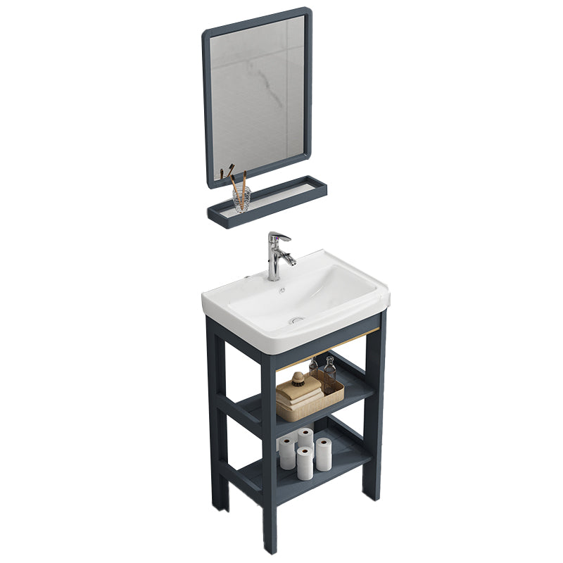 Metal Frame Vanity Shelving Included Single Sink Freestanding Bathroom Vanity Vanity & Faucet & Mirrors 20"L x 14"W x 32"H 2 Clearhalo 'Bathroom Remodel & Bathroom Fixtures' 'Bathroom Vanities' 'bathroom_vanities' 'Home Improvement' 'home_improvement' 'home_improvement_bathroom_vanities' 7110062