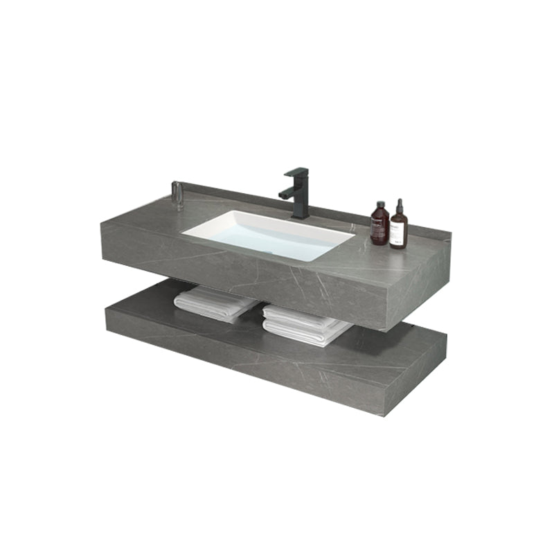 Grey Bath Vanity Rectangle Single Sink Mirror Shelving Included Stone Bathroom Vanity Vanity & Faucet 1 Clearhalo 'Bathroom Remodel & Bathroom Fixtures' 'Bathroom Vanities' 'bathroom_vanities' 'Home Improvement' 'home_improvement' 'home_improvement_bathroom_vanities' 7110112