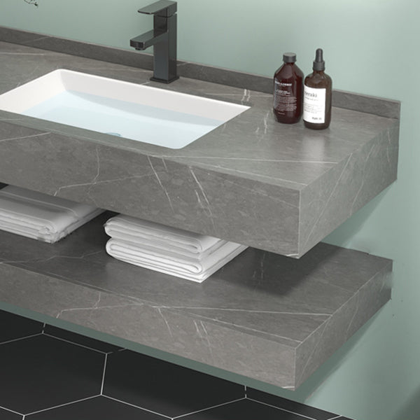 Grey Bath Vanity Rectangle Single Sink Mirror Shelving Included Stone Bathroom Vanity Clearhalo 'Bathroom Remodel & Bathroom Fixtures' 'Bathroom Vanities' 'bathroom_vanities' 'Home Improvement' 'home_improvement' 'home_improvement_bathroom_vanities' 7110115