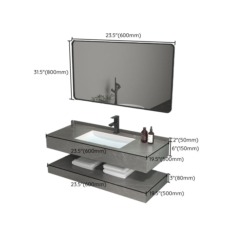 Grey Bath Vanity Rectangle Single Sink Mirror Shelving Included Stone Bathroom Vanity Clearhalo 'Bathroom Remodel & Bathroom Fixtures' 'Bathroom Vanities' 'bathroom_vanities' 'Home Improvement' 'home_improvement' 'home_improvement_bathroom_vanities' 7110119