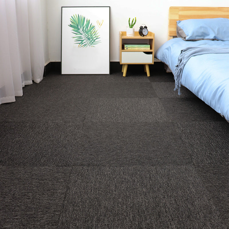 Modern Carpet Floor Tile Self Adhesive Level Loop Stain Resistant Carpet Tile Black 4-Piece Set Clearhalo 'Carpet Tiles & Carpet Squares' 'carpet_tiles_carpet_squares' 'Flooring 'Home Improvement' 'home_improvement' 'home_improvement_carpet_tiles_carpet_squares' Walls and Ceiling' 7110266