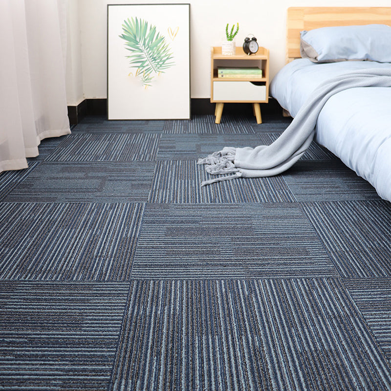 Modern Carpet Floor Tile Self Adhesive Level Loop Stain Resistant Carpet Tile Dark Blue 4-Piece Set Clearhalo 'Carpet Tiles & Carpet Squares' 'carpet_tiles_carpet_squares' 'Flooring 'Home Improvement' 'home_improvement' 'home_improvement_carpet_tiles_carpet_squares' Walls and Ceiling' 7110292