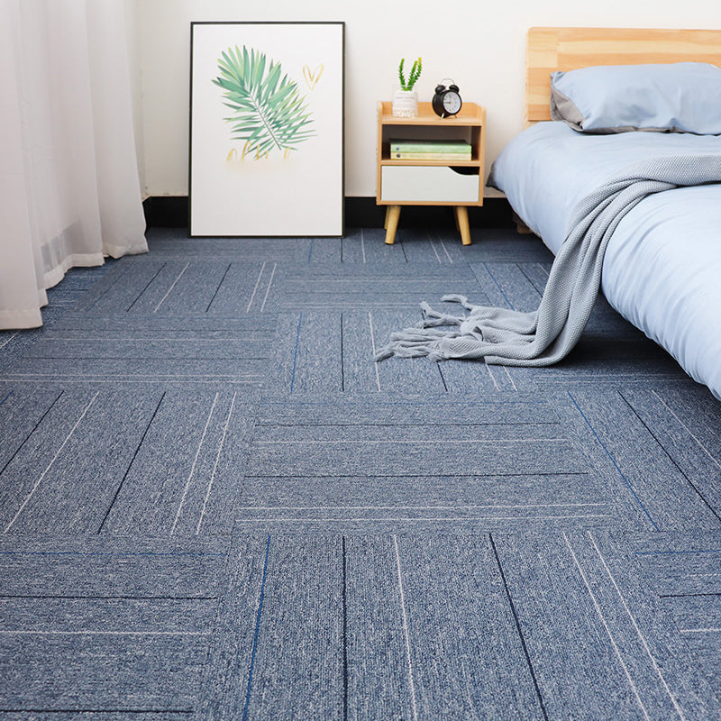 Modern Carpet Floor Tile Self Adhesive Level Loop Stain Resistant Carpet Tile Denim Blue 4-Piece Set Clearhalo 'Carpet Tiles & Carpet Squares' 'carpet_tiles_carpet_squares' 'Flooring 'Home Improvement' 'home_improvement' 'home_improvement_carpet_tiles_carpet_squares' Walls and Ceiling' 7110308