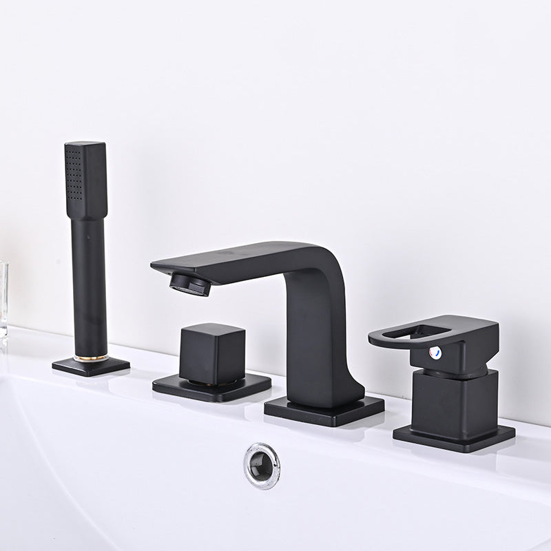 Wall Mounted Faucet Brass Lever Handle Bathroom Faucet Handhold Head Black Clearhalo 'Bathroom Remodel & Bathroom Fixtures' 'Bathroom Sink Faucets' 'Bathroom Sinks & Faucet Components' 'bathroom_sink_faucets' 'Home Improvement' 'home_improvement' 'home_improvement_bathroom_sink_faucets' 7110577