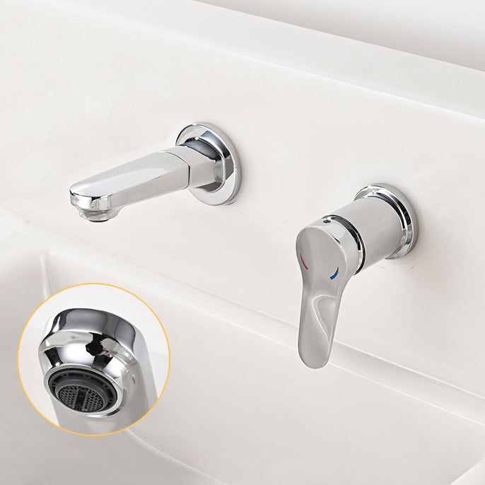 Wall Mounted Faucet Brass Lever Handle Bathroom Faucet Handhold Head Nickel Clearhalo 'Bathroom Remodel & Bathroom Fixtures' 'Bathroom Sink Faucets' 'Bathroom Sinks & Faucet Components' 'bathroom_sink_faucets' 'Home Improvement' 'home_improvement' 'home_improvement_bathroom_sink_faucets' 7110588