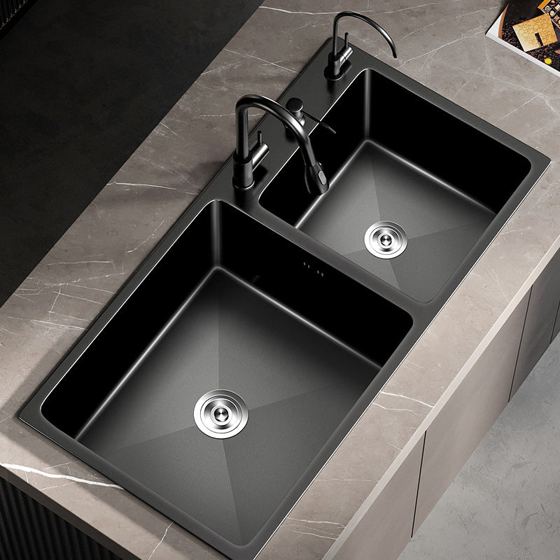Contemporary Style Kitchen Sink Stainless Steel Drop-In Kitchen Double Sink Clearhalo 'Home Improvement' 'home_improvement' 'home_improvement_kitchen_sinks' 'Kitchen Remodel & Kitchen Fixtures' 'Kitchen Sinks & Faucet Components' 'Kitchen Sinks' 'kitchen_sinks' 7110879
