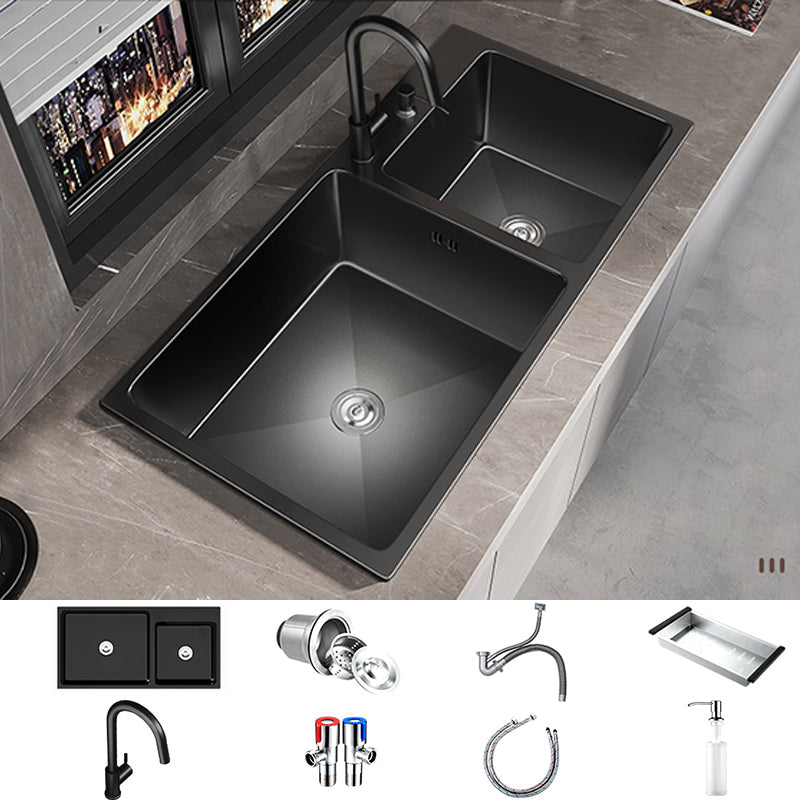 Contemporary Style Kitchen Sink Stainless Steel Drop-In Kitchen Double Sink Sink with Faucet Cold and Hot Tap Clearhalo 'Home Improvement' 'home_improvement' 'home_improvement_kitchen_sinks' 'Kitchen Remodel & Kitchen Fixtures' 'Kitchen Sinks & Faucet Components' 'Kitchen Sinks' 'kitchen_sinks' 7110880