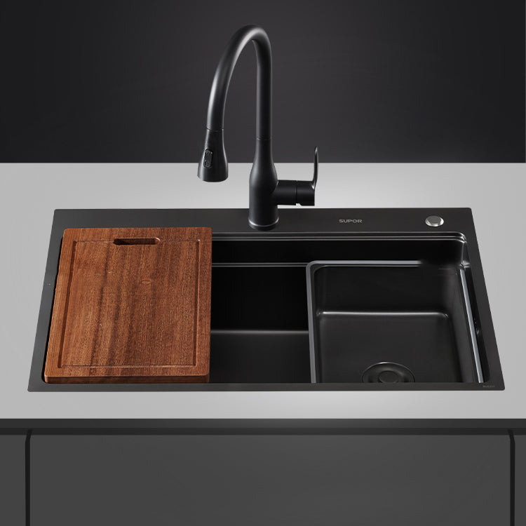 Kitchen Sink Ceramic Rectangular Faucet Pull-out Black Kitchen Sink 31"L x 18"W x 9"H Sink with Faucet Clearhalo 'Home Improvement' 'home_improvement' 'home_improvement_kitchen_sinks' 'Kitchen Remodel & Kitchen Fixtures' 'Kitchen Sinks & Faucet Components' 'Kitchen Sinks' 'kitchen_sinks' 7110933