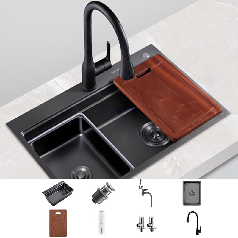 Kitchen Sink Ceramic Rectangular Faucet Pull-out Black Kitchen Sink Sink with Faucet Clearhalo 'Home Improvement' 'home_improvement' 'home_improvement_kitchen_sinks' 'Kitchen Remodel & Kitchen Fixtures' 'Kitchen Sinks & Faucet Components' 'Kitchen Sinks' 'kitchen_sinks' 7110937