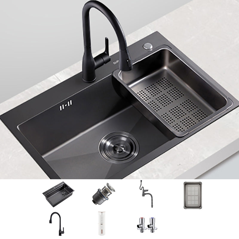 Kitchen Sink Ceramic Rectangular Faucet Pull-out Black Kitchen Sink Sink with Faucet Clearhalo 'Home Improvement' 'home_improvement' 'home_improvement_kitchen_sinks' 'Kitchen Remodel & Kitchen Fixtures' 'Kitchen Sinks & Faucet Components' 'Kitchen Sinks' 'kitchen_sinks' 7110939