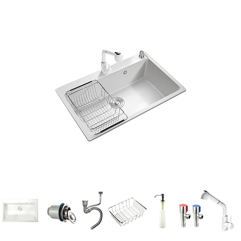 Kitchen Sink Ceramic Rectangular Anti-spill Pull-out Faucet Sink Sink with Faucet Pull Out Faucet Clearhalo 'Home Improvement' 'home_improvement' 'home_improvement_kitchen_sinks' 'Kitchen Remodel & Kitchen Fixtures' 'Kitchen Sinks & Faucet Components' 'Kitchen Sinks' 'kitchen_sinks' 7110961