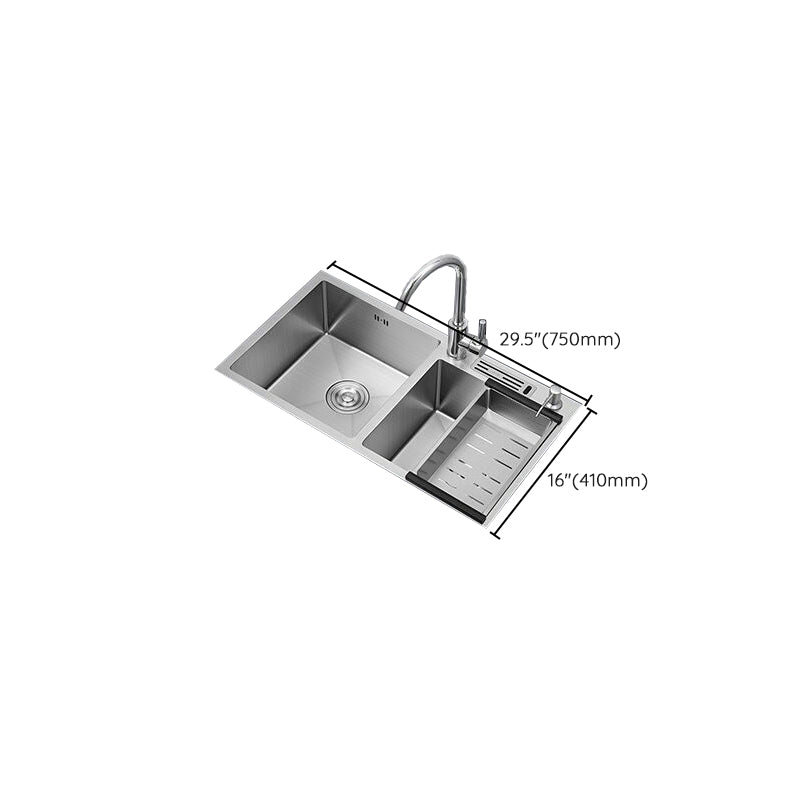 Drop-In Kitchen Sink Stainless Steel Modern Style Rectangle Kitchen Double Sink Clearhalo 'Home Improvement' 'home_improvement' 'home_improvement_kitchen_sinks' 'Kitchen Remodel & Kitchen Fixtures' 'Kitchen Sinks & Faucet Components' 'Kitchen Sinks' 'kitchen_sinks' 7111005