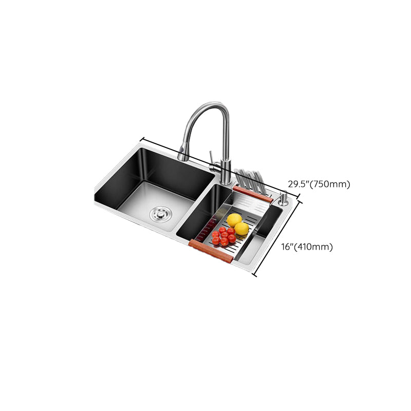 Drop-In Kitchen Sink Stainless Steel Modern Style Rectangle Kitchen Double Sink Clearhalo 'Home Improvement' 'home_improvement' 'home_improvement_kitchen_sinks' 'Kitchen Remodel & Kitchen Fixtures' 'Kitchen Sinks & Faucet Components' 'Kitchen Sinks' 'kitchen_sinks' 7111007