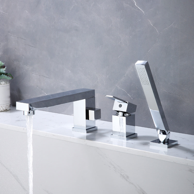 Modern Swivel Bathroom Faucet Low Arc Deck Mounted Bathtub Faucet Clearhalo 'Bathroom Remodel & Bathroom Fixtures' 'Bathtub Faucets' 'bathtub_faucets' 'Home Improvement' 'home_improvement' 'home_improvement_bathtub_faucets' 7111517