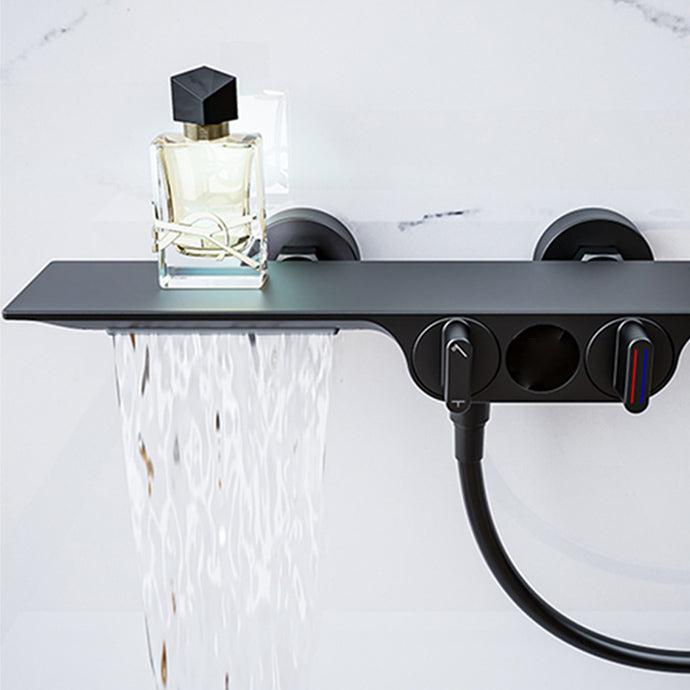 Modern Low Arc Tub Faucet Knob Handles Wall Mount Bathroom Faucet Clearhalo 'Bathroom Remodel & Bathroom Fixtures' 'Bathtub Faucets' 'bathtub_faucets' 'Home Improvement' 'home_improvement' 'home_improvement_bathtub_faucets' 7111583