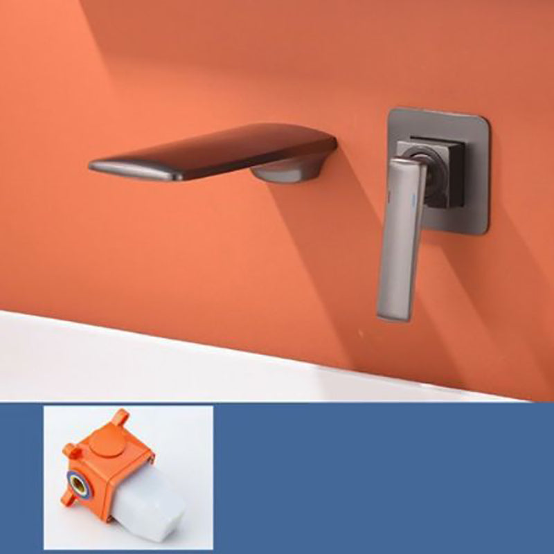 Modern Bathtub Faucet Copper Fixed Lever Handle Wall Mounted Bathroom Faucet Gun Grey Flat Tupe Split-Body Valve Clearhalo 'Bathroom Remodel & Bathroom Fixtures' 'Bathtub Faucets' 'bathtub_faucets' 'Home Improvement' 'home_improvement' 'home_improvement_bathtub_faucets' 7111844