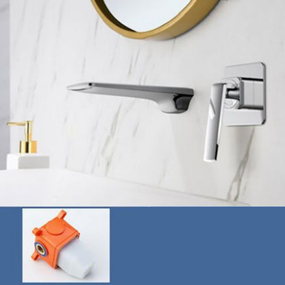 Modern Bathtub Faucet Copper Fixed Lever Handle Wall Mounted Bathroom Faucet Silver Flat Tupe Split-Body Valve Clearhalo 'Bathroom Remodel & Bathroom Fixtures' 'Bathtub Faucets' 'bathtub_faucets' 'Home Improvement' 'home_improvement' 'home_improvement_bathtub_faucets' 7111848