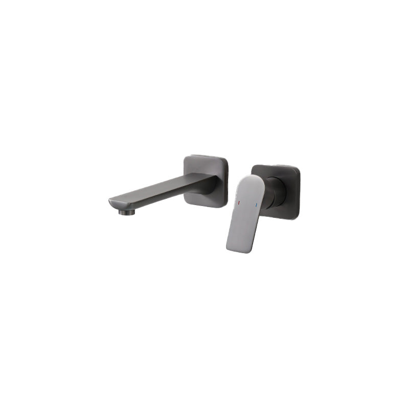 Lever Single-Handle Wall Mounted Modern Low Arc Metal Wall Mount Grey Square/ Rectangle Short Clearhalo 'Bathroom Remodel & Bathroom Fixtures' 'Bathtub Faucets' 'bathtub_faucets' 'Home Improvement' 'home_improvement' 'home_improvement_bathtub_faucets' 7111904